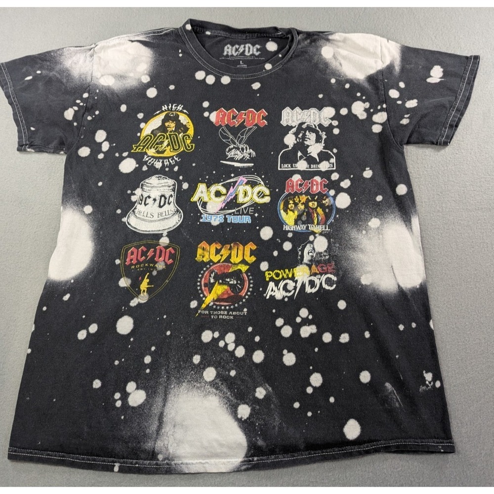 AC/DC Graphic T-Shirt Men's Large Bleach Splatter Acid Wash Official Merch 2020
